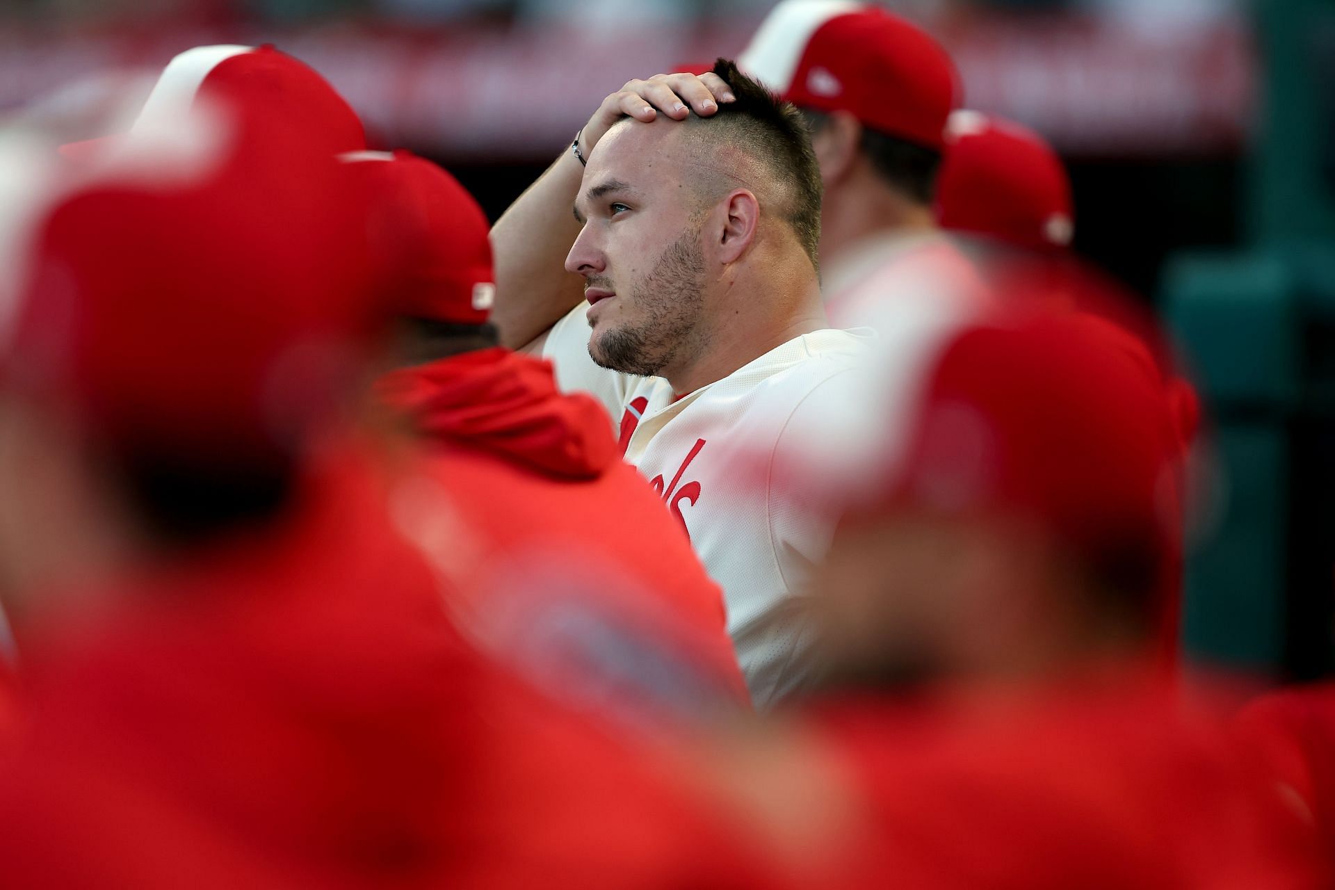 Trout looks on in another losing effort.
