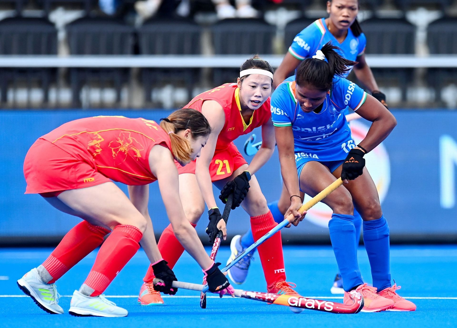 India&#039;s Vandana Katariya (right) in action against China. (PC: Hockey India)