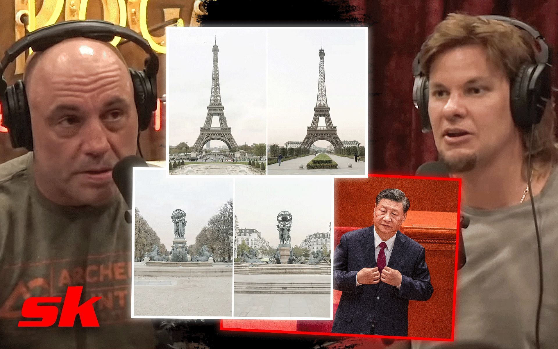 Joe Rogan discusses China&#039;s replica of Paris [Photo credit: insider.com &amp; Powerful JRE on YouTube]