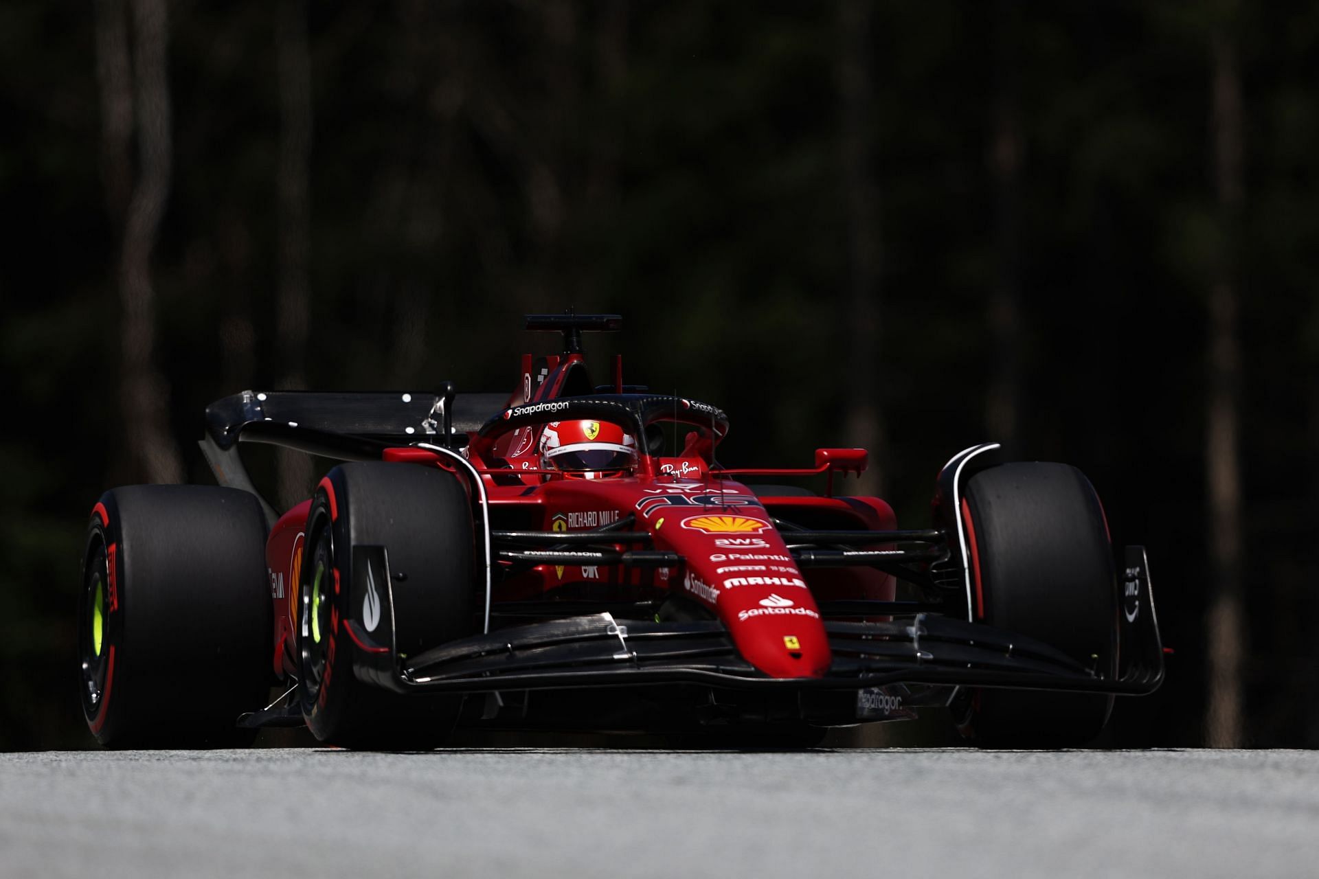 Ferrari driver Charles Leclerc in action during qualifying for the 2022 F1 Austrian GP. (Photo by Bryn Lennon/Getty Images)