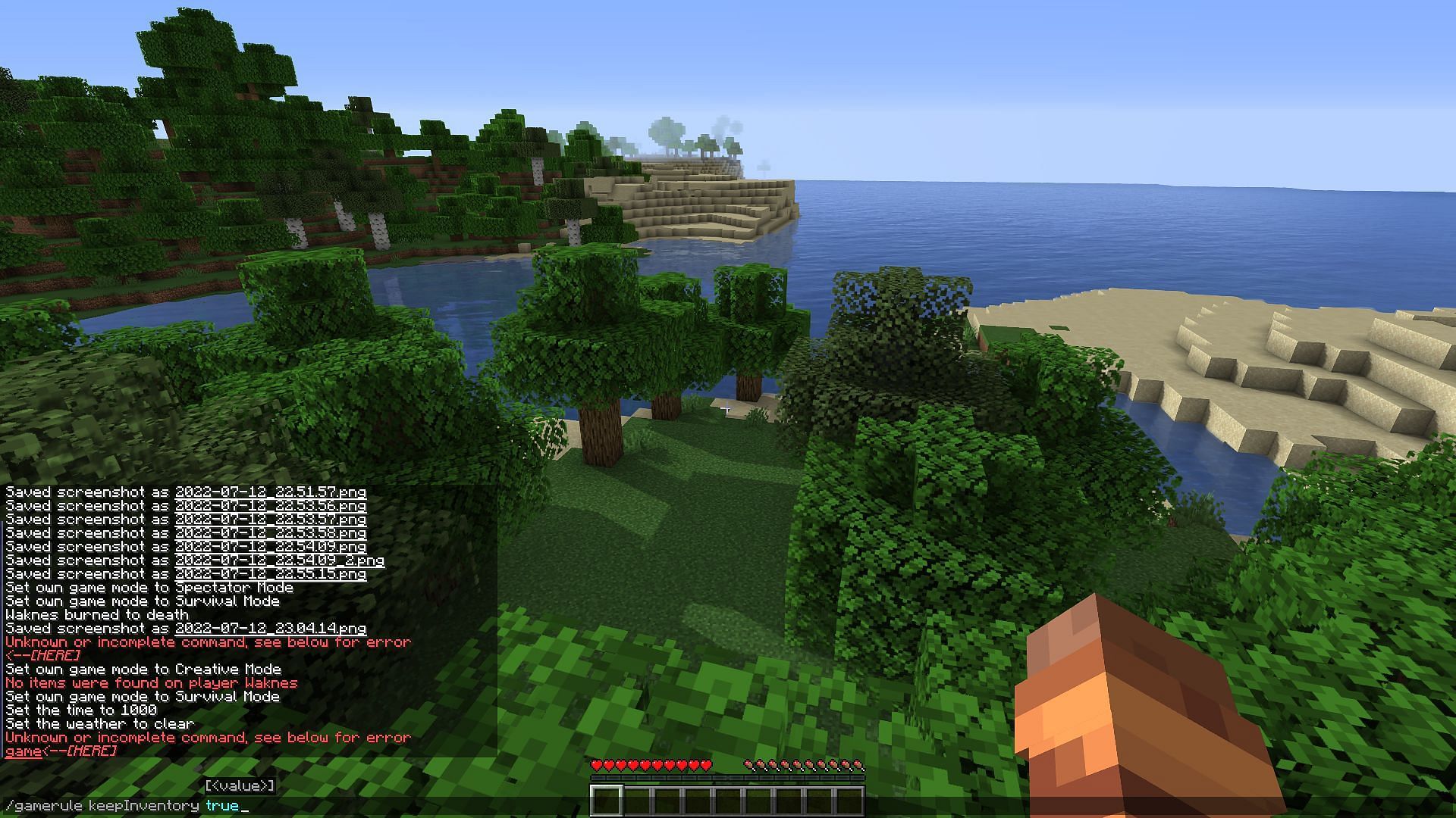 A player using the setting &quot;keep inventory&quot; true (Image via Mojang Studio)