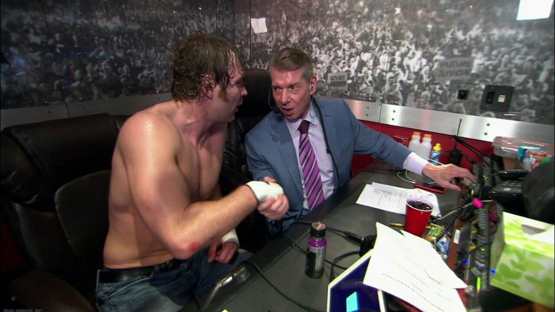 Vince McMahon with Jon Moxley (fka Dean Ambrose) backstage