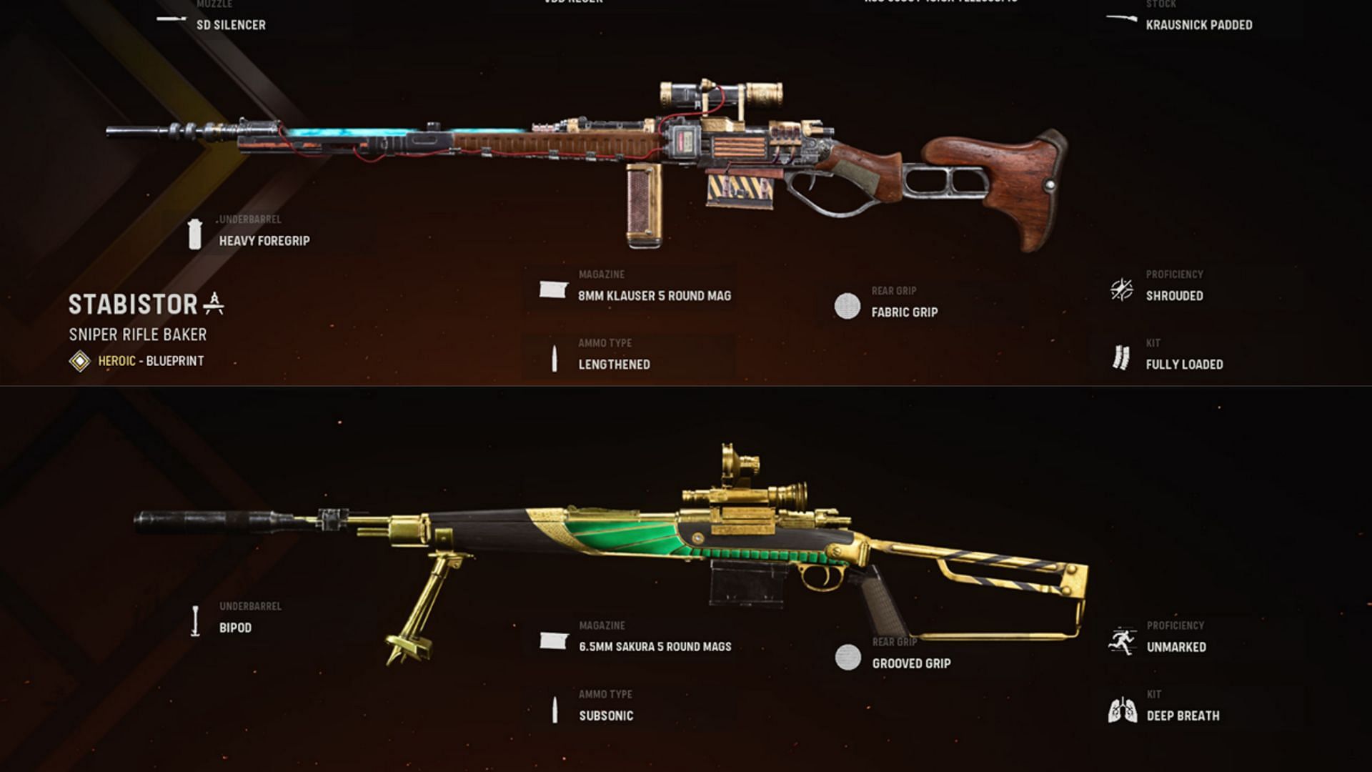 The Stabistor and Dragonfly weapon blueprints for the Kar98k (Image via Activision)