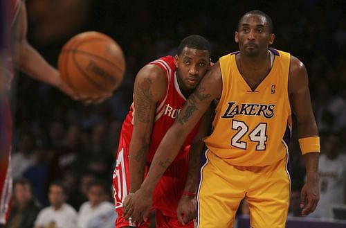 Tracy McGrady of the Houston Rockets and Kobe Bryant of the LA Lakers