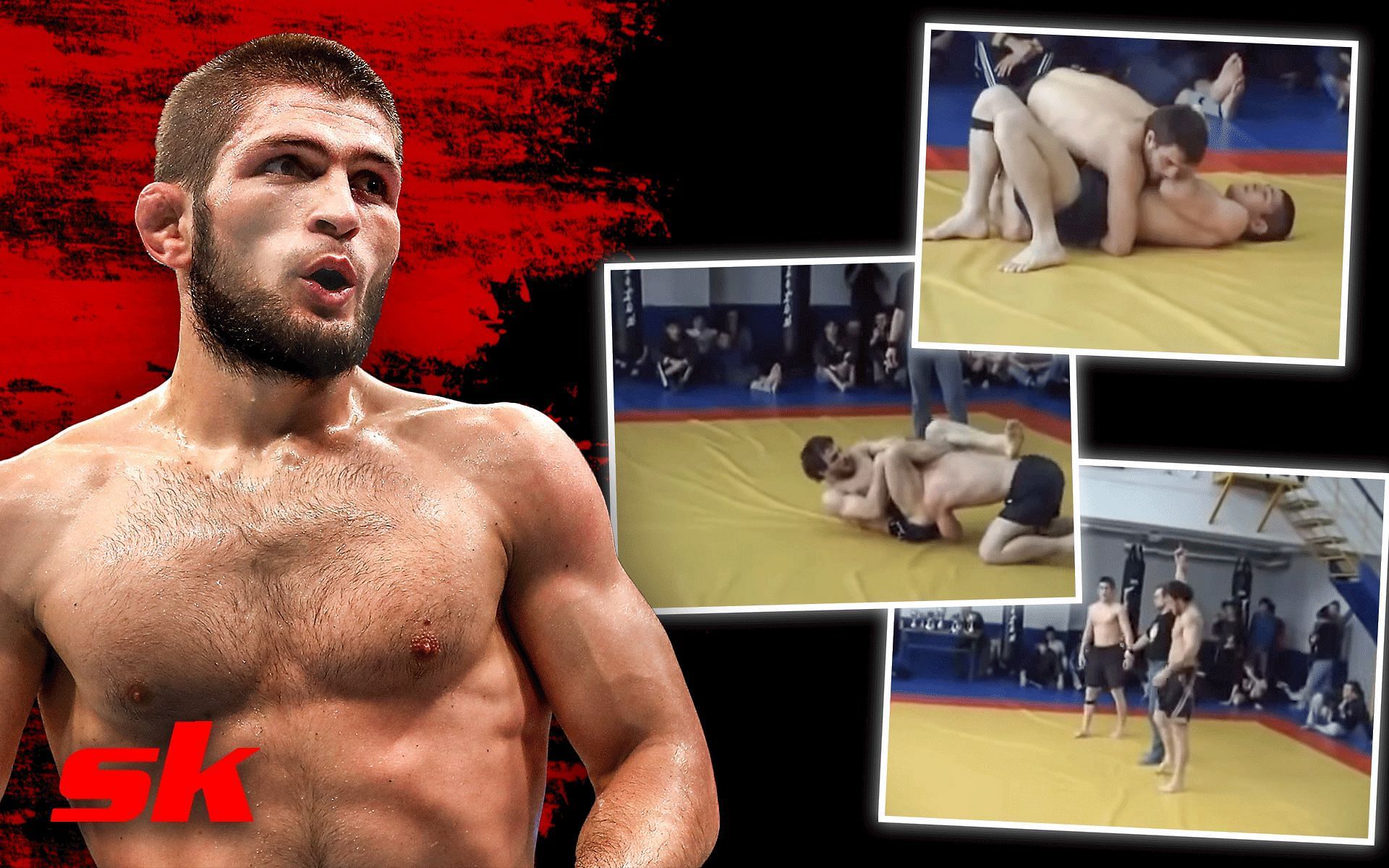 Khabib Nurmagomedov (L), Nurmagomedov vs. Leonid Gatovskiy (R) (via @Jiu Jitsu World on YouTube)