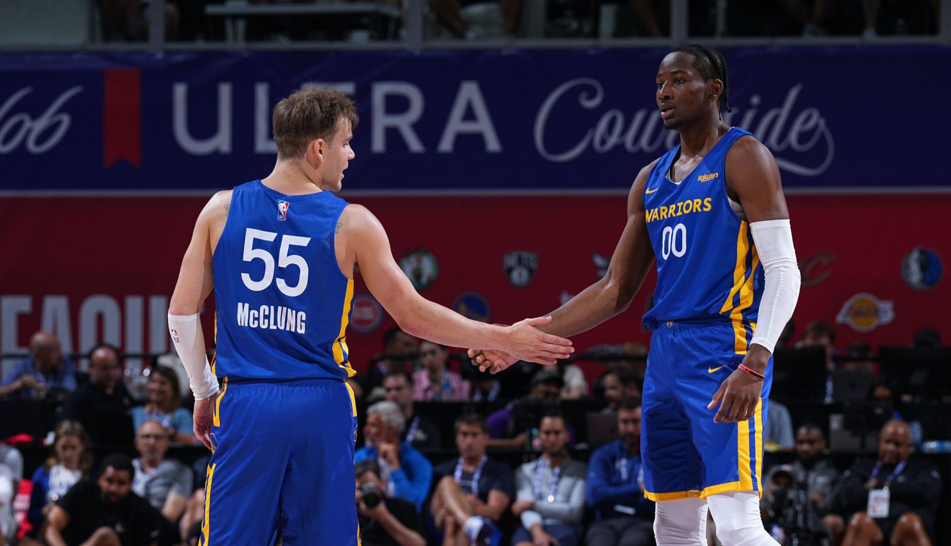 Jonathan Kuminga and Mac McClung of the Golden State Warriors in the NBA 2K23 Summer League