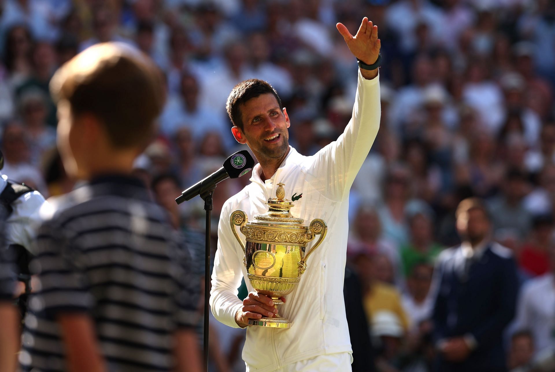 Novak Djokovic with his seventh Wimbledon title on Sunday