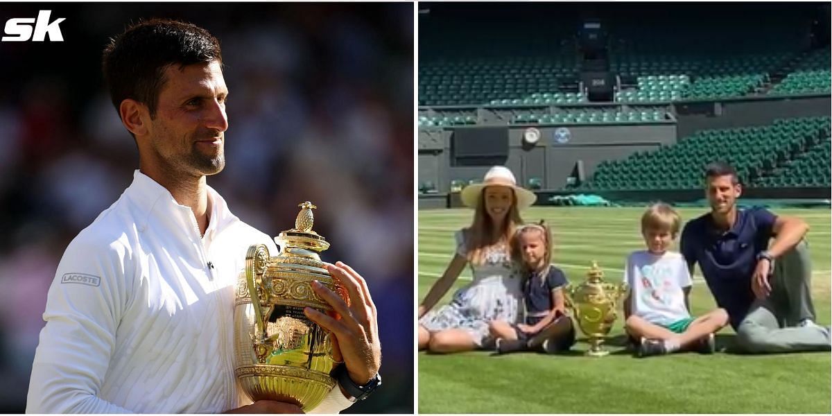 Novak Djokovic celebrates with his family after winning Wimbledon