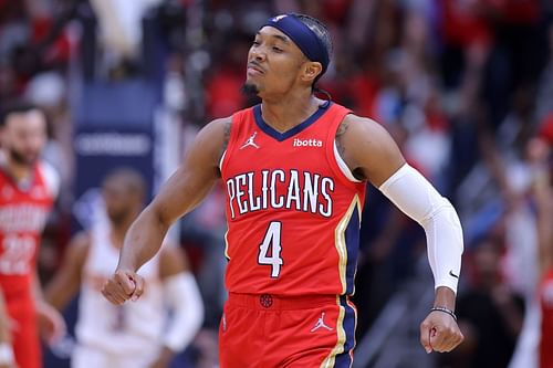 Devonte' Graham of the New Orleans Pelicans in the 2022 NBA playoffs