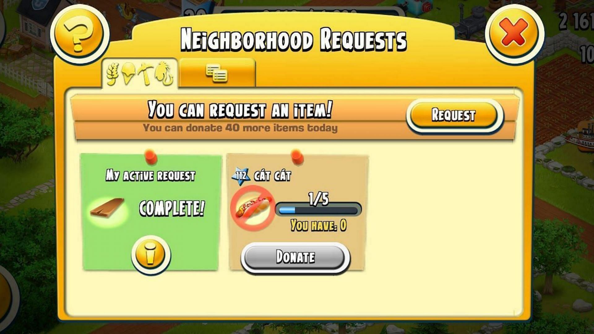 Hayday neighborhood requests (Image via Supercell)