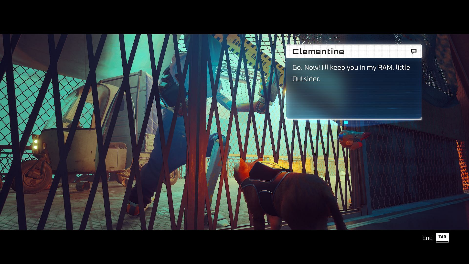 Clementine&#039;s farewell (Image via Stray, Annapurna Interactive)