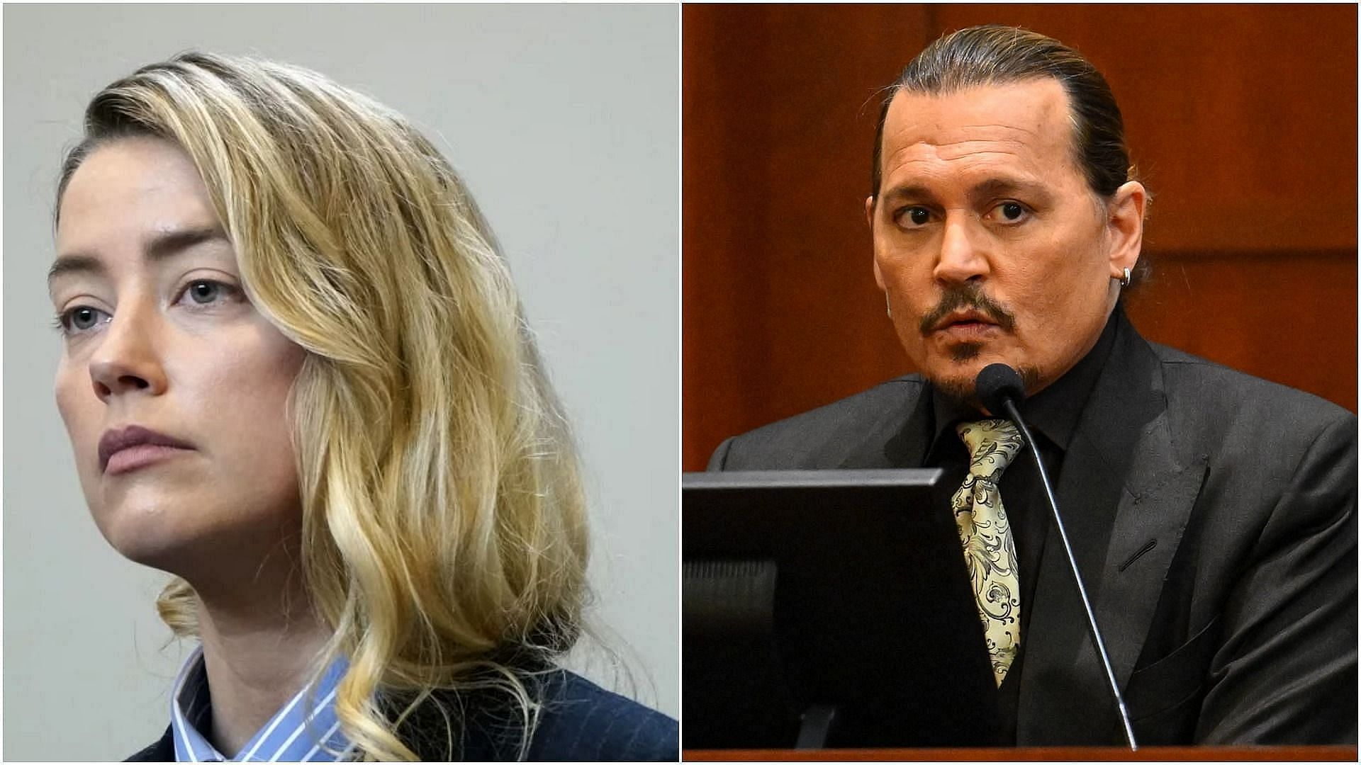 Amber Heard and Johnny Depp in court (Image via Elizabeth Frantz and Jim Watson/AFP/Getty Images)