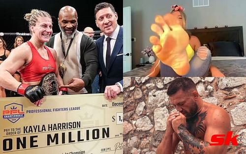 Kayla Harrison (Left), Felice Herrig (Top Right), Conor McGregor (Bottom Right) [Images via TMZ Sports on YouTube and @thenotoriousmma on Instagram]