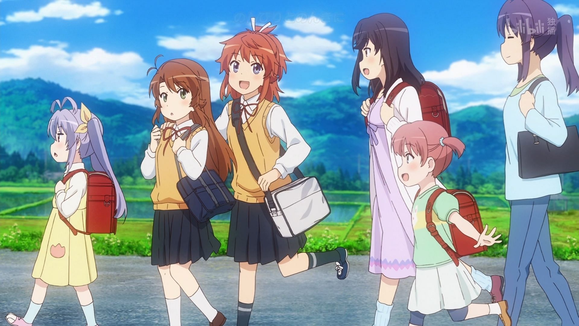 Characters of Non Non Biyori as shown in the anime (Image via Bilibili)