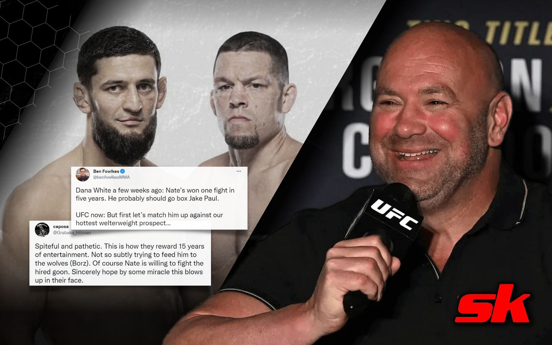 Dana White lashes back at criticism following the announcement of Nate Diaz&#039;s fight with Khamzat Chimaev. [Image credits: @ufc on Instagram]
