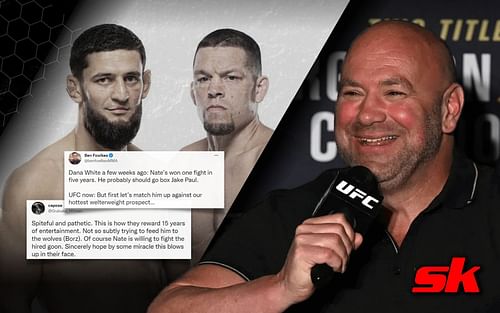 Dana White lashes back at criticism following the announcement of Nate Diaz's fight with Khamzat Chimaev. [Image credits: @ufc on Instagram]