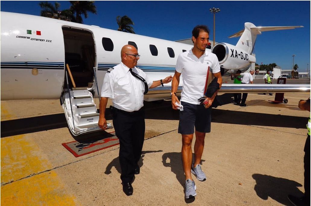 Nadal arriving for a tournament in his private jet