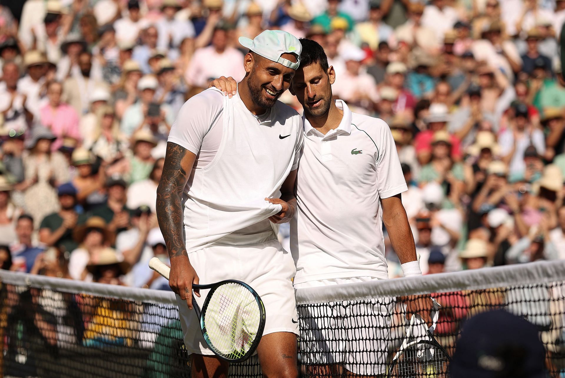Novak Djokovic (right) beat Nick Kyrgios in the Wimbledon final on Sunday.