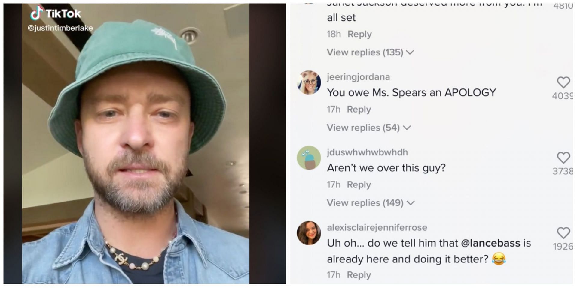 Justin Timberlake makes TikTok debut; Users remind him about Janet &amp; Spears. (Image via TikTok)