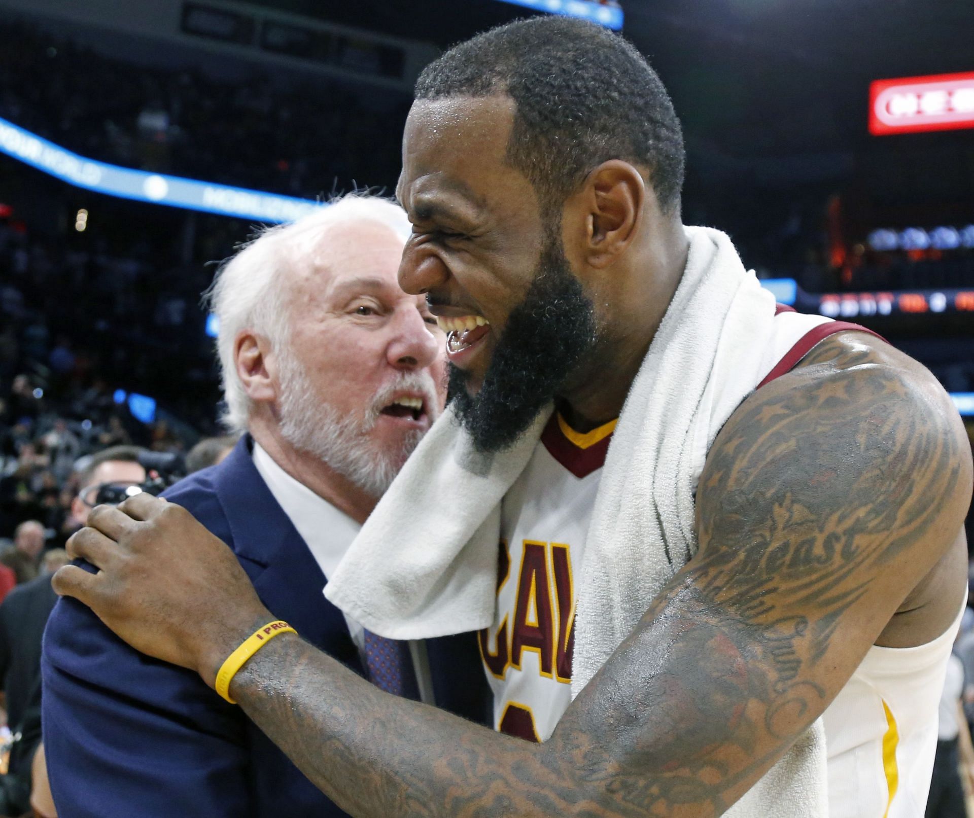 LeBron James with the Cleveland Cavaliers in 2018 with San Antonio Spurs coach Gregg Popovich