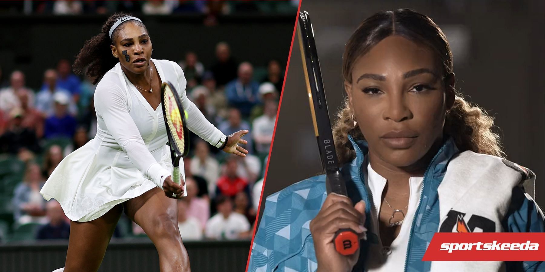 Serena Williams (left) during her first-round match in Wimbledon and (right, courtesy of Williams&#039; Instagram account) in her latest Gatorade ad.