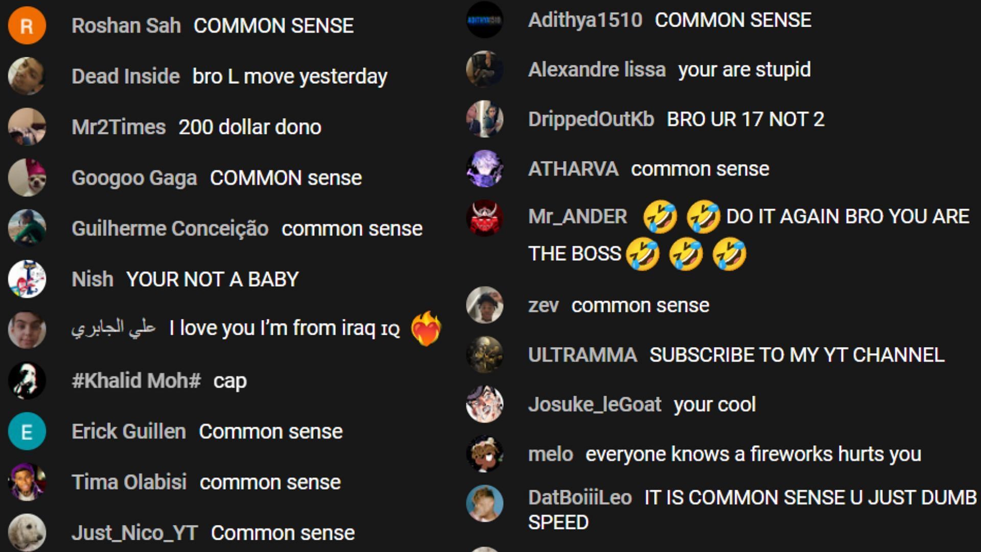 Chat kept spamming &quot;common sense&quot; to annoy Speed (Image via IShowSpeed/YouTube)