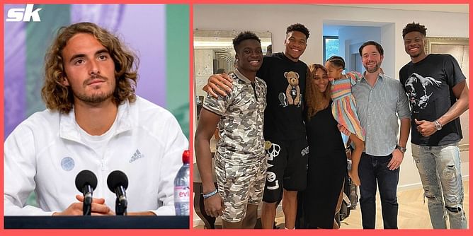 "6 of the 13 wonders of the world in one photo" - Stefanos Tsitsipas reacts to Serena Williams meeting Greek basketball player Giannis Antetokounmpo with her family