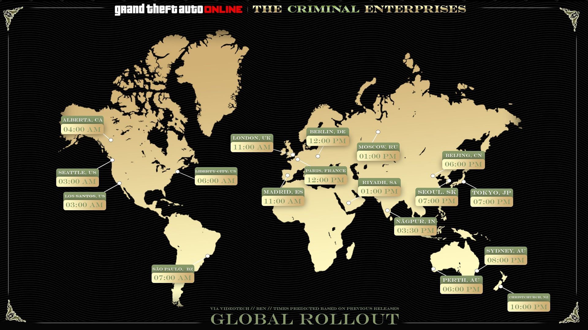 A timezone map for the Criminal Enterprises update rollout (Image via Ben)