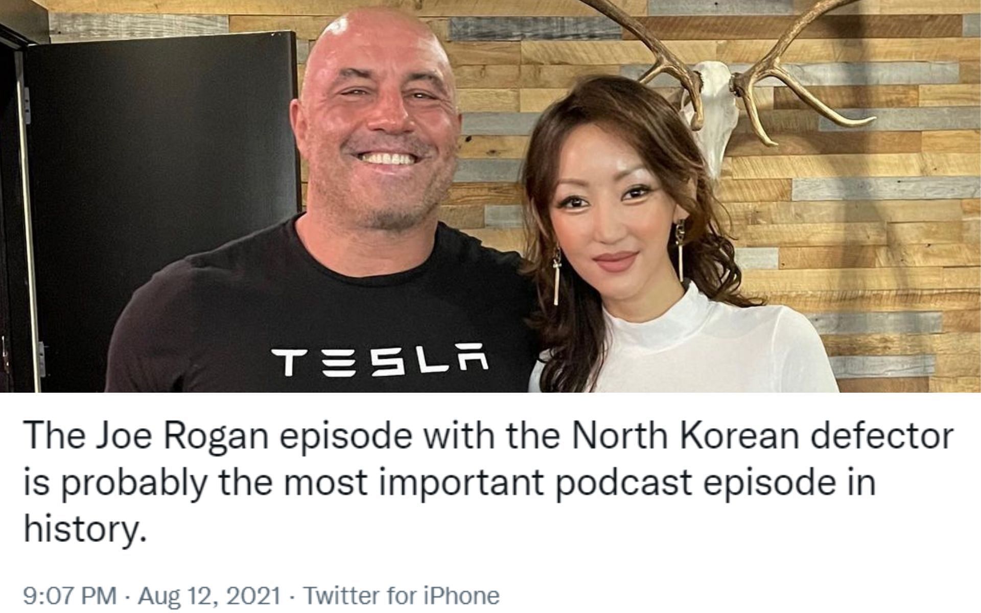 Joe Rogan (left) and Yeonmi Park (right) [Image courtesy: top image @yeonmi_park Instagram, bottom image @_angelquiroz Twitter]