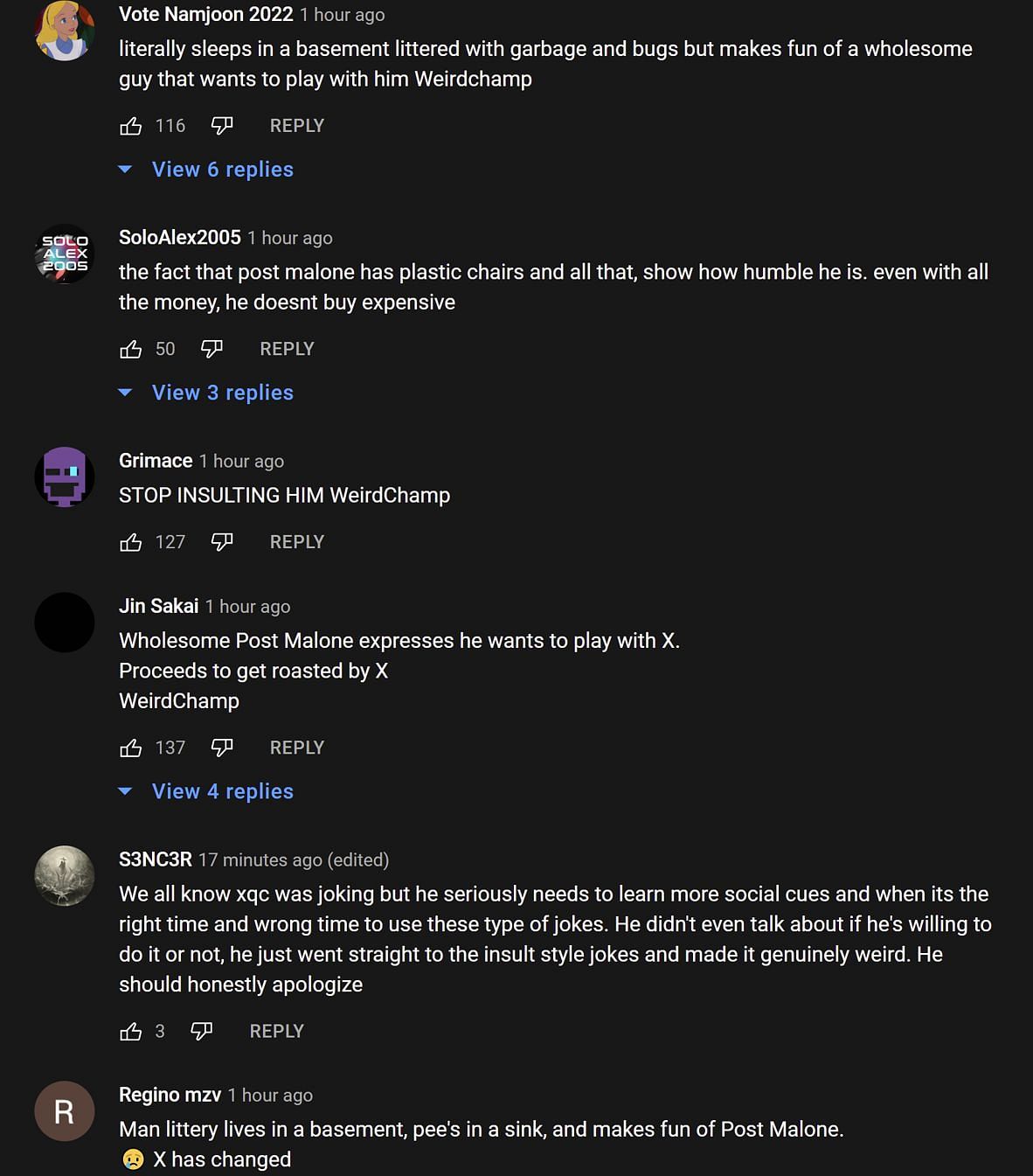 Fans in the YouTube comments section reacting to the streamer&#039;s response (Images via xQc Clips/YouTube)