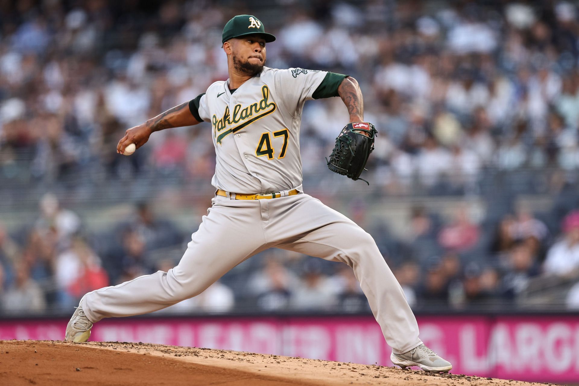Frankie Montas during an Oakland Athletics v New York Yankees game