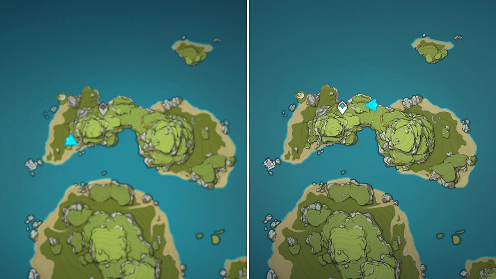 Locations of Phantasmal Conches in Twinning Isle (Image via Genshin Impact)