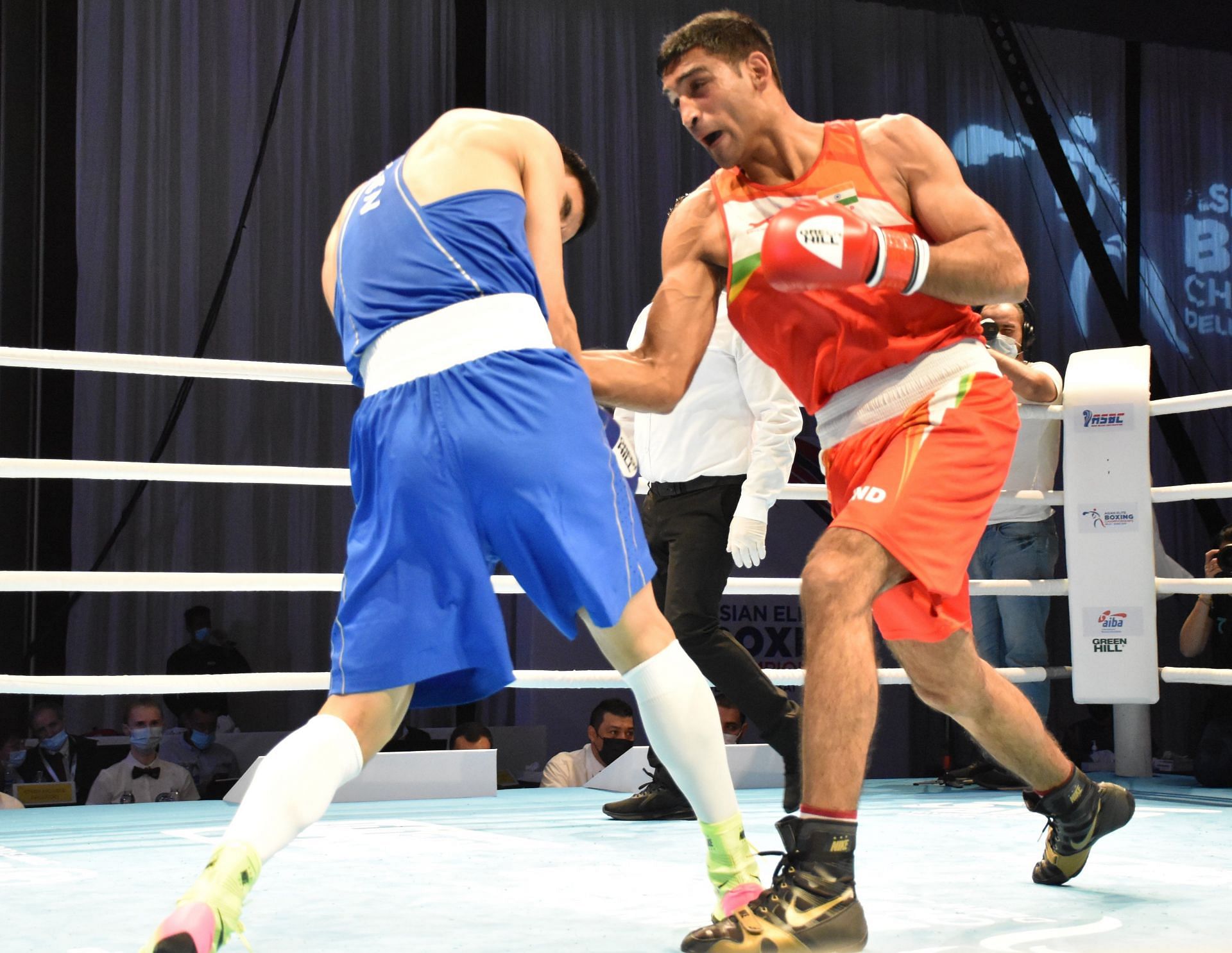 Ashish Kumar (red) in action during a boxing competition (File picture).- Credit BFI