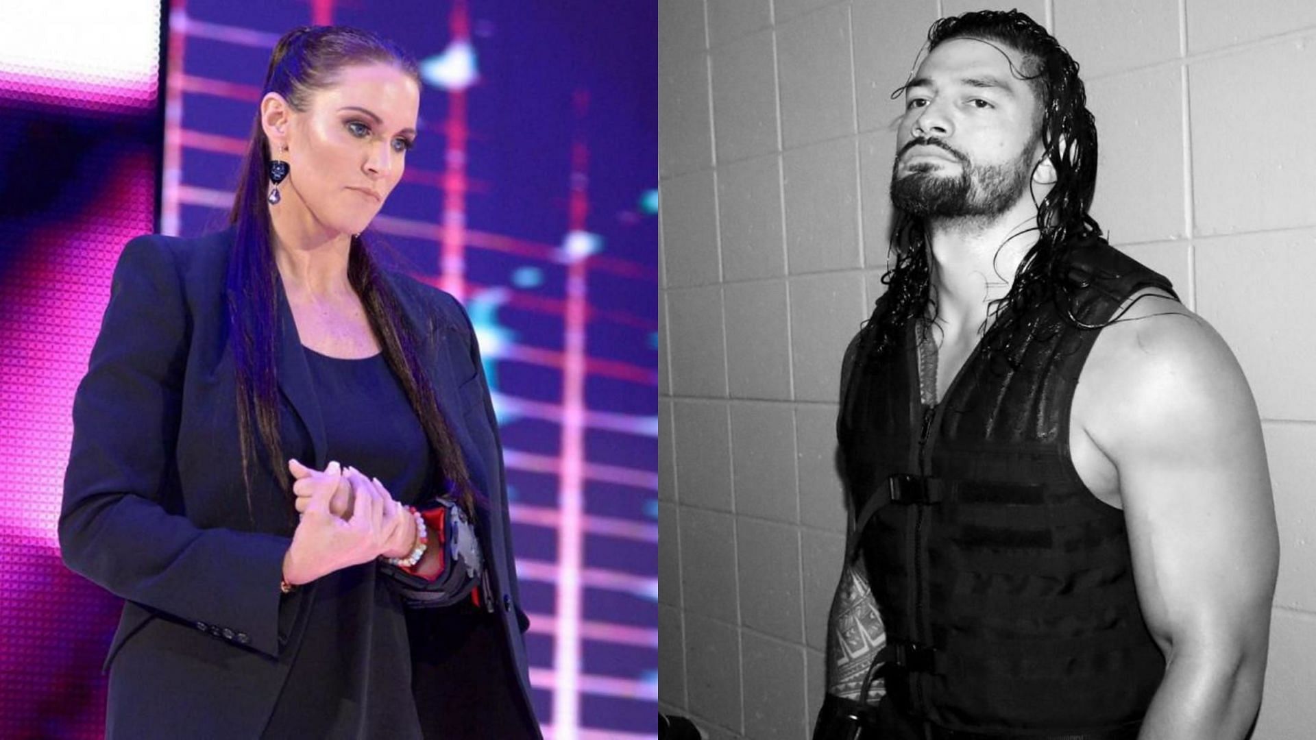 WWE Interim CEO and Chairwoman Stephanie McMahon (left) and Roman Reigns (right)