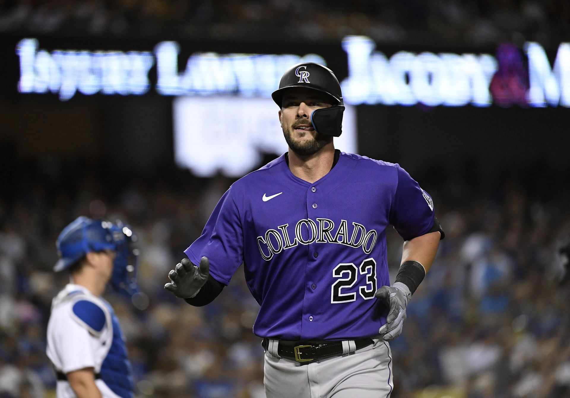 Kris Bryant during a Colorado Rockies v Los Angeles Dodgers MLB game.