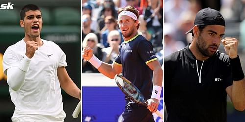 L-R: Carlos Alcaraz, Casper Ruud and Matteo Berrettini.