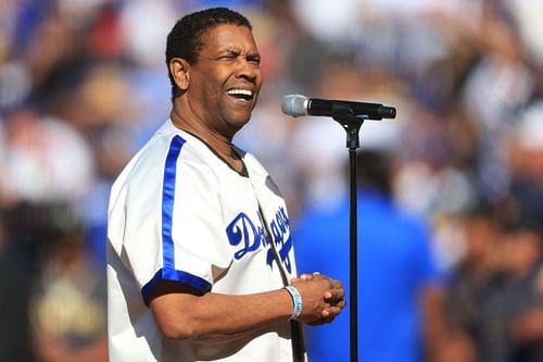 Denzel Washington speaks at the 92nd MLB All-Star Game presented by Mastercard