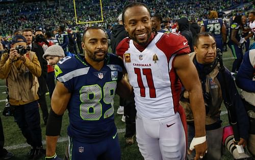 Former Seattle Seahawks star Doug Baldwin's (L) tweet led to a flurry of responses from amused NFL fans