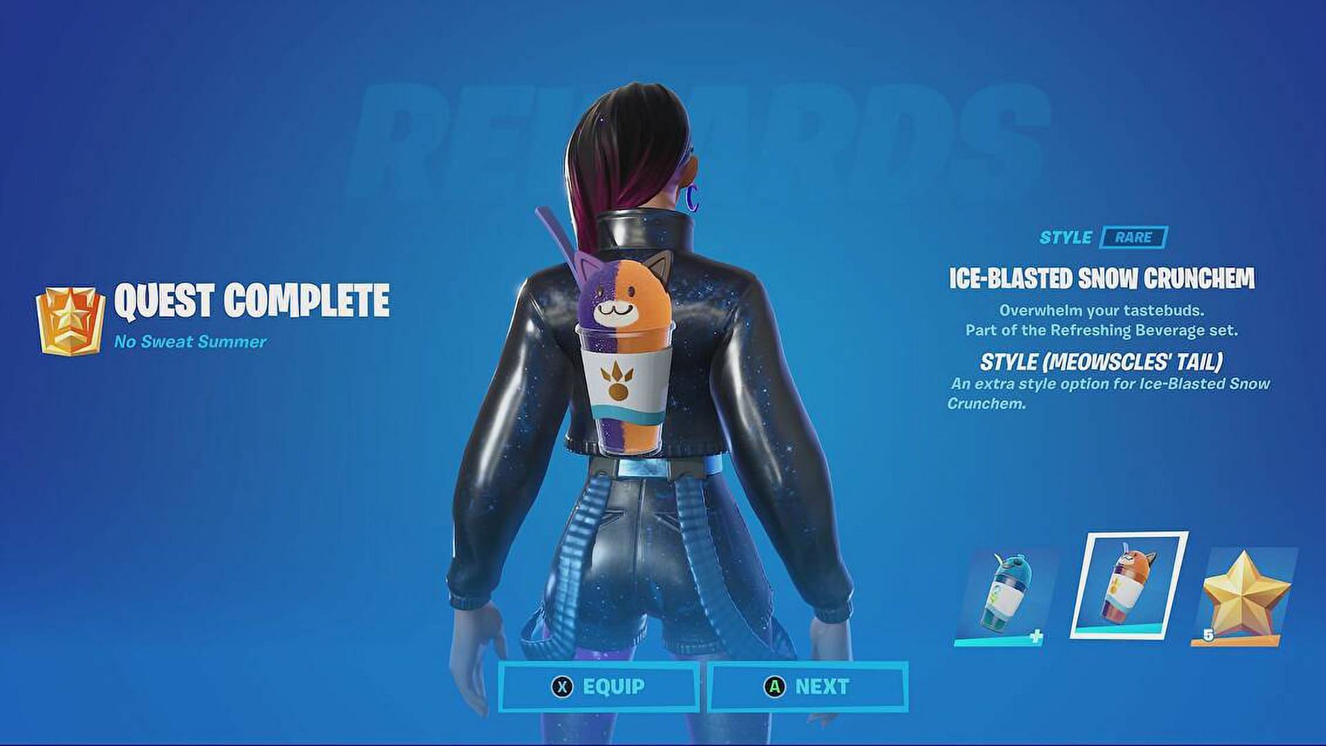 The Ice-Blasted Snow Crunchem back bling is a free cosmetic item that can be earned (Image via Epic Games)