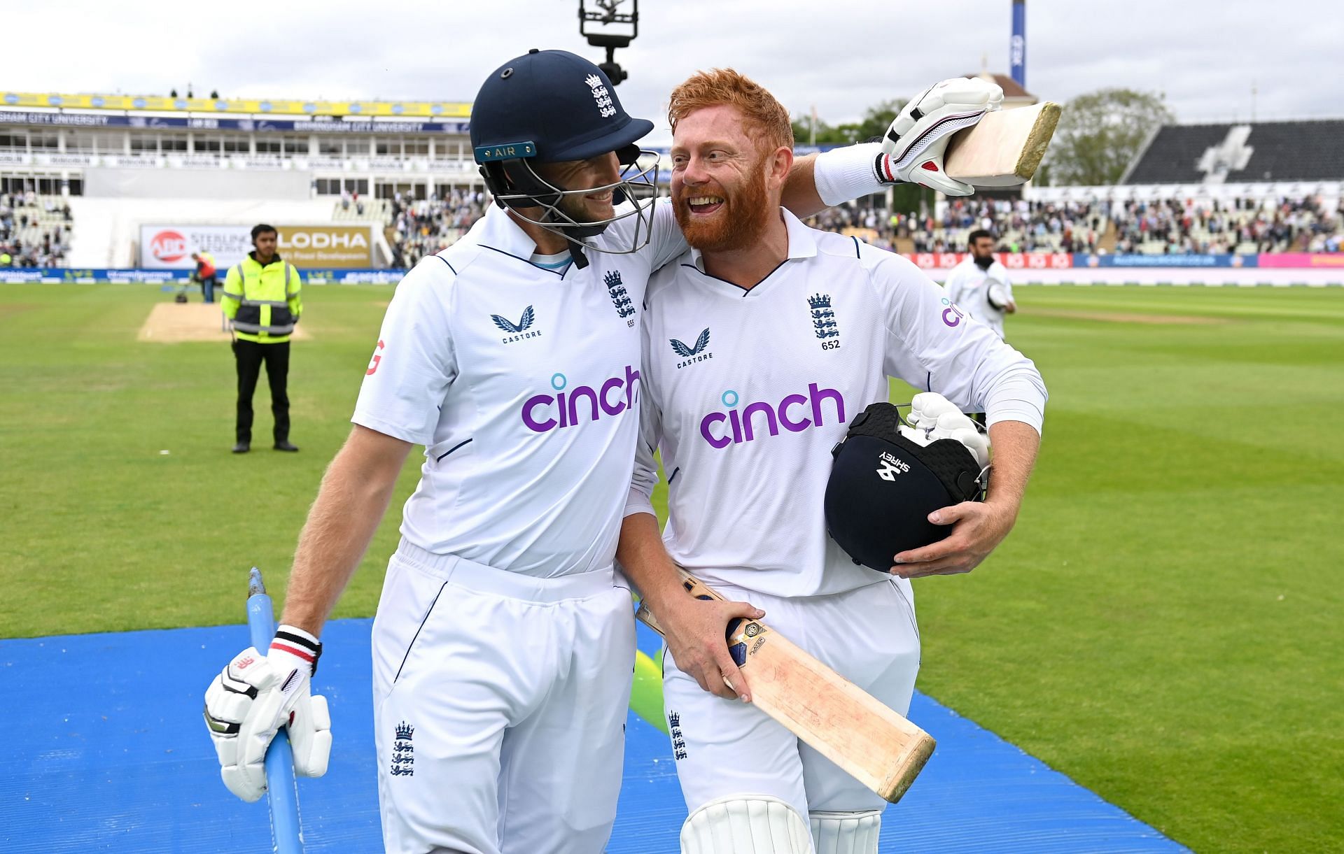 Joe Root and Jonny Bairstow celebrate after England&#039;s win over India. (Credits: Getty)