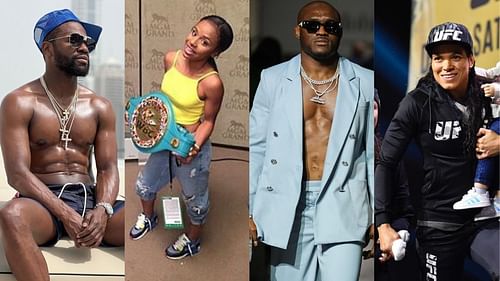 [L-R] Floyd & Yaya Mayweather, Kamaru Usman, Amanda Nunes