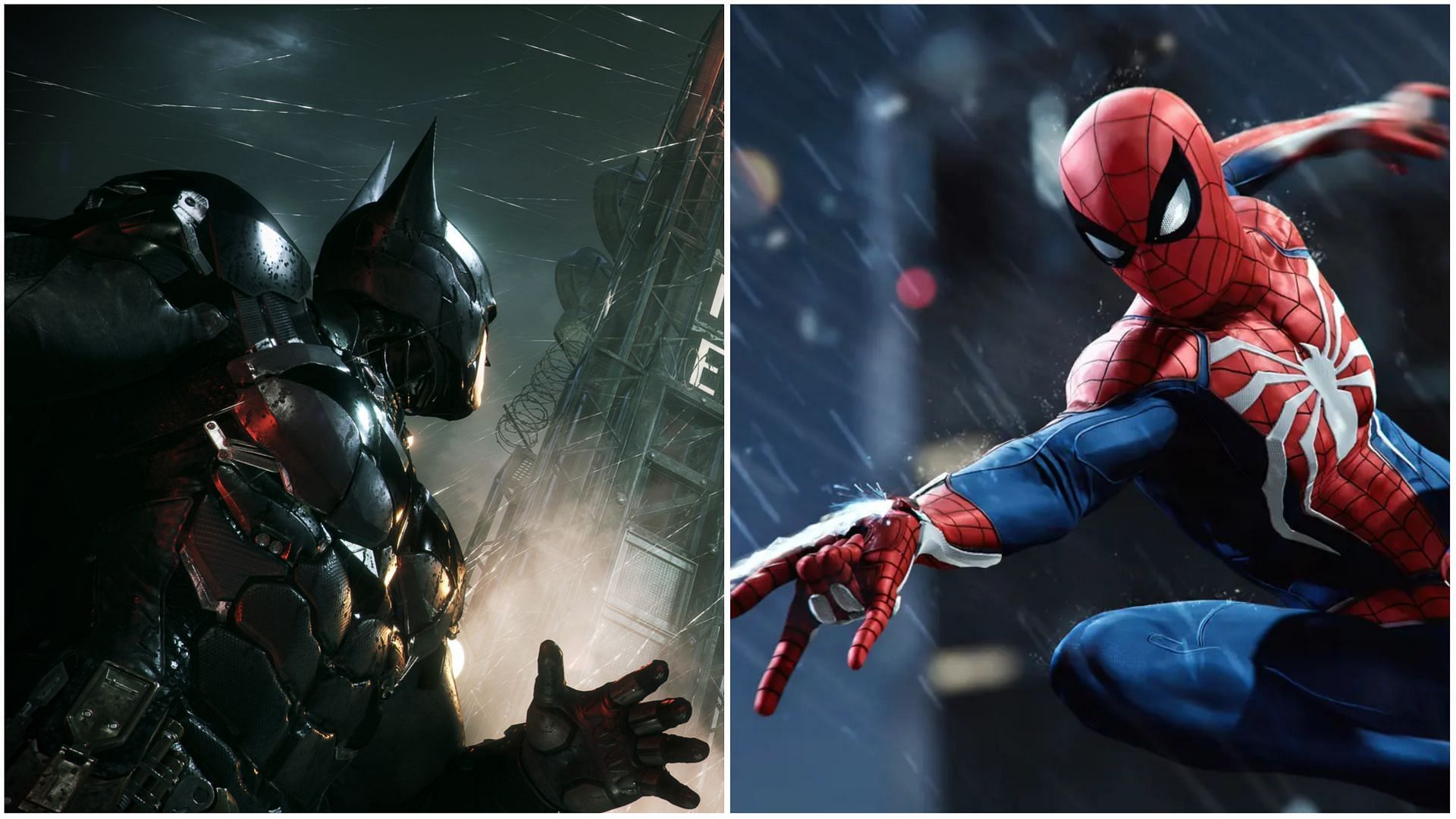 Two of the best superhero games in the history of superhero games (Image via Rocksteady &amp; Insomniac Games)