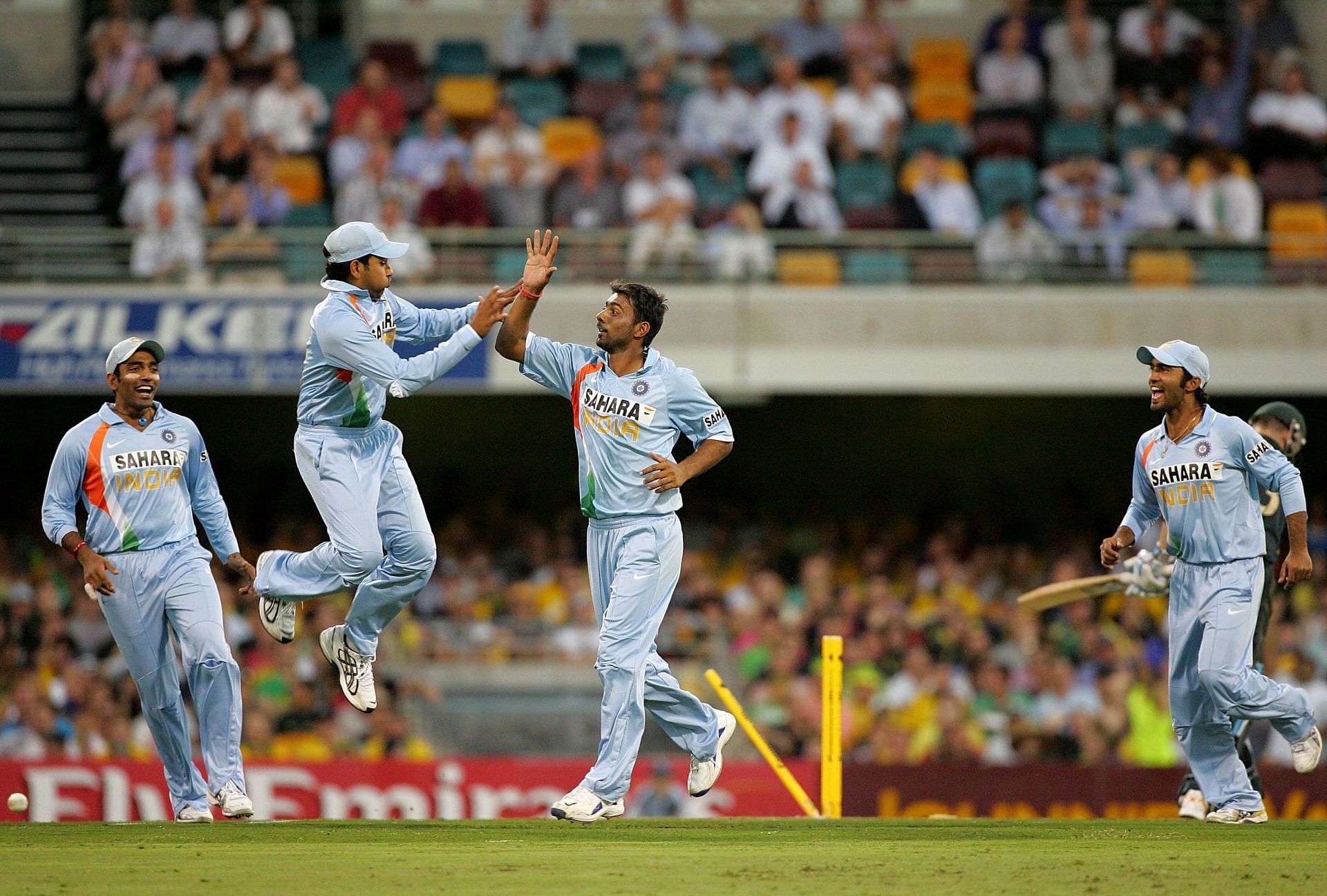 Praveen Kumar celebrates a wicket during the 2008 Commonwealth Bank Series. Pic: Getty Images