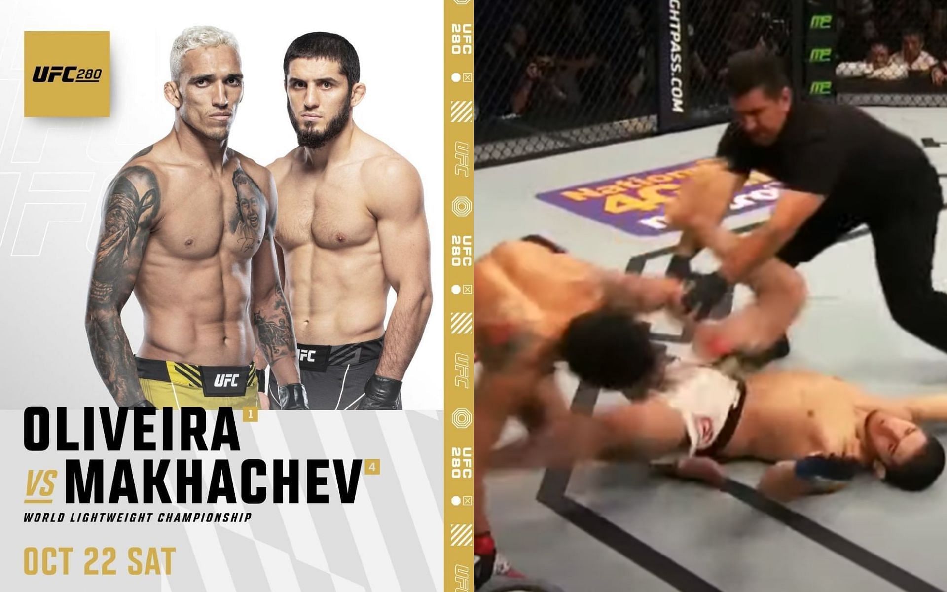 Oliveira vs. Makhachev poster (left) and Martins vs. Makhachev (right) [Image courtesy: @islam_makhachev Instagram (left) and @sean YouTube (right)]