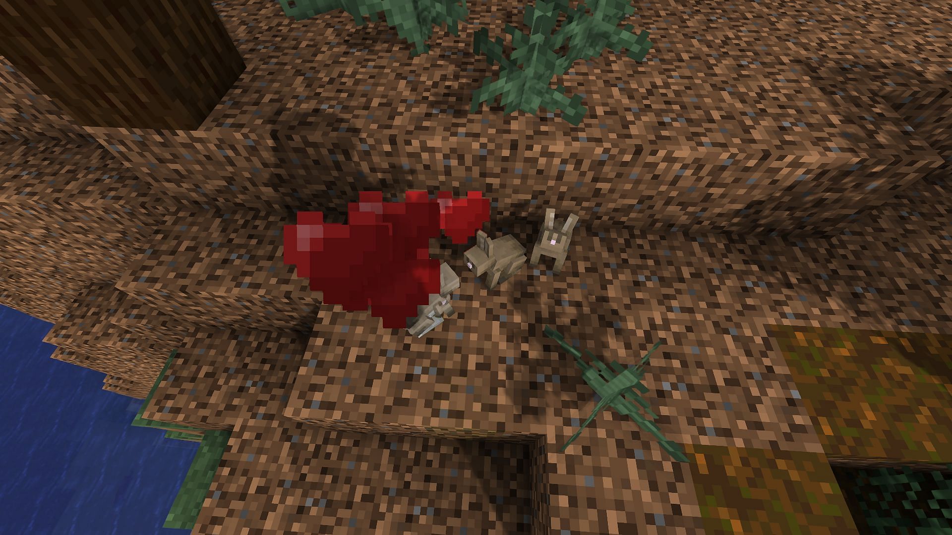 Two taiga rabbits breeding, producing a baby rabbit, known as a kit (Image via Minecraft)