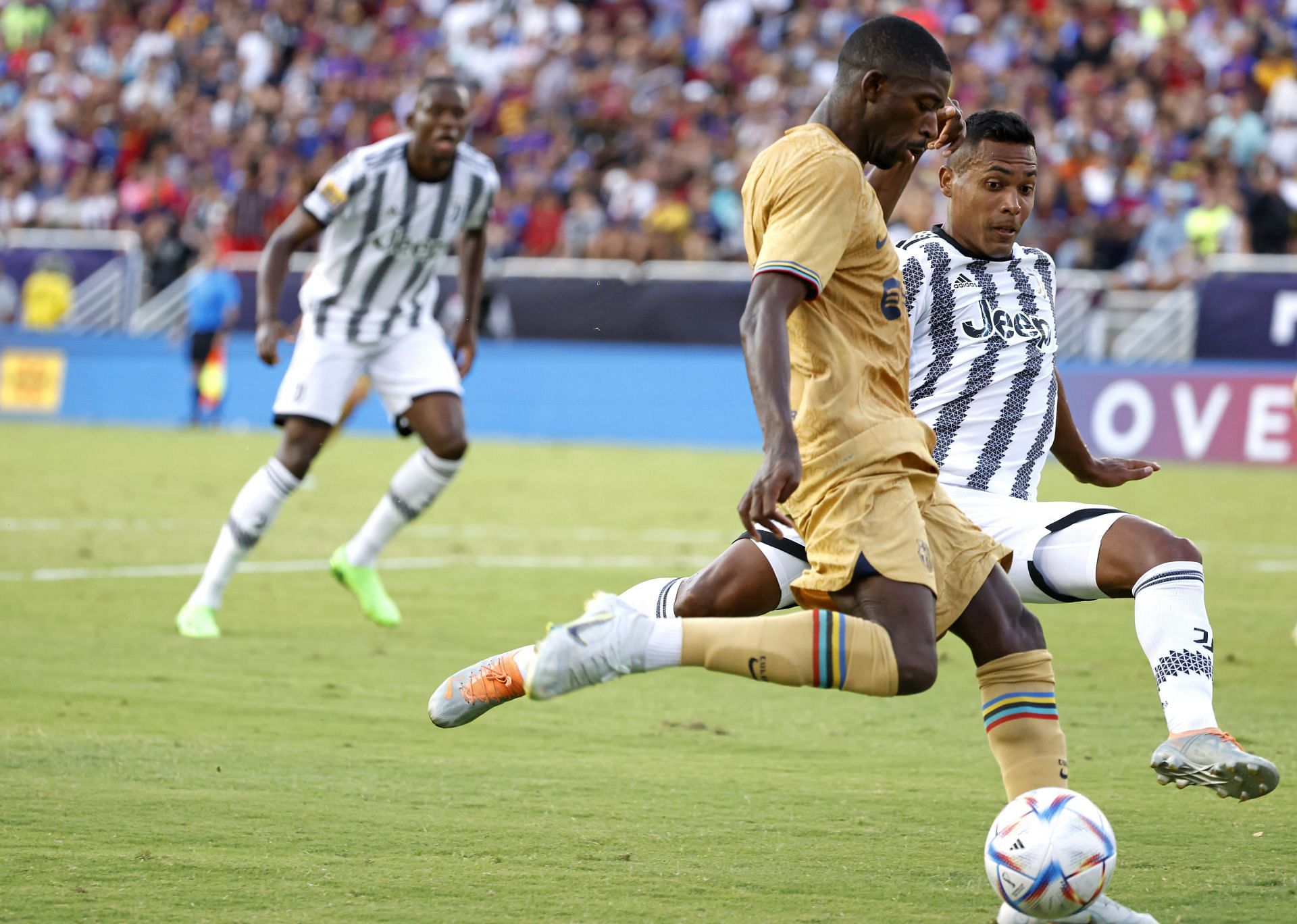 Ousmane Dembele takes a shot against Juventus