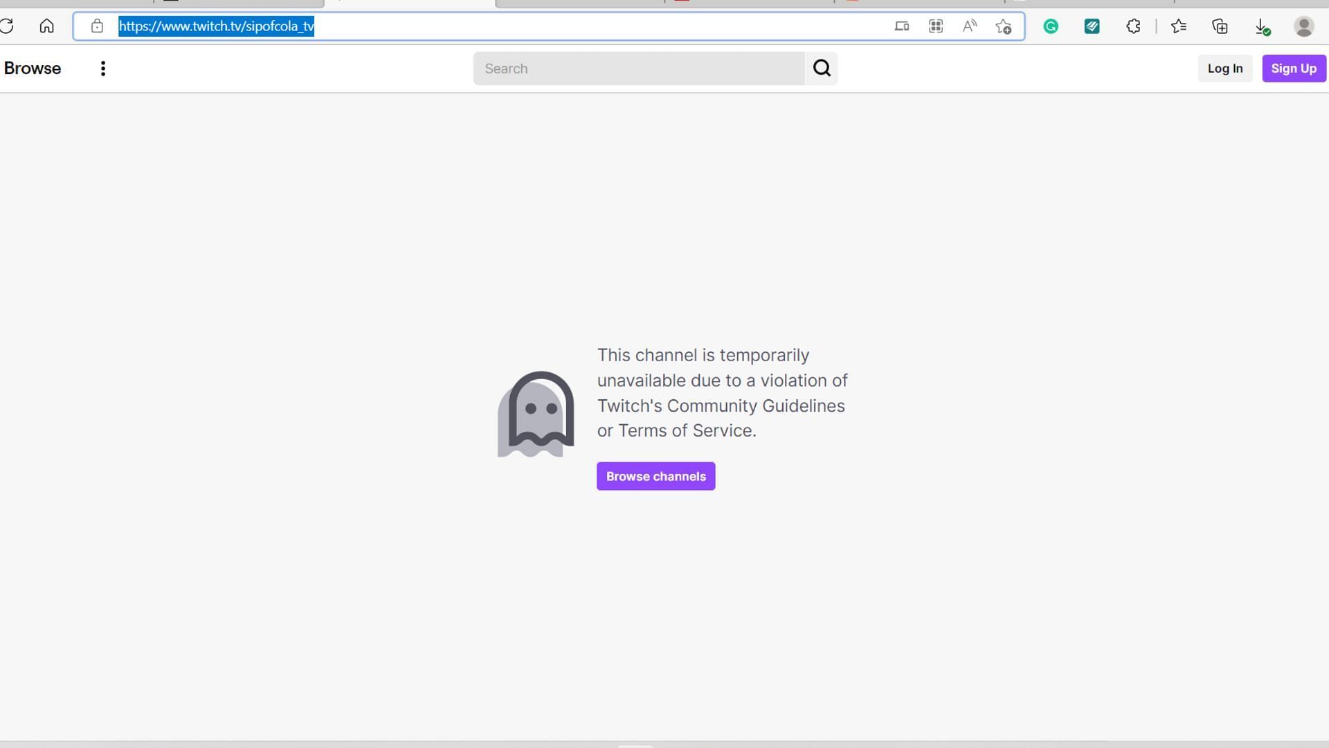 The streamer&#039;s Twitch account has been suspended (Image via SipOfCola_tv/Twitch) 