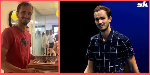 Daniil Medvedev receives a special cake from ATP