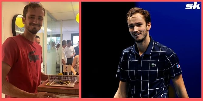 Daniil Medvedev receives a special cake from ATP to commemorate his reclamation of the World No. 1 ranking from Novak Djokovic