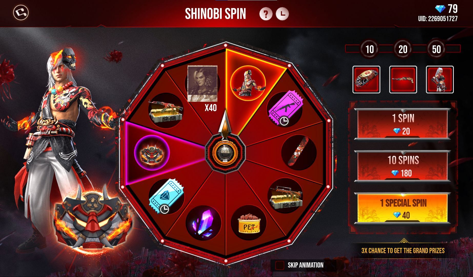 A total of ten items will be available in the Shinobi Spin (Image via Garena)